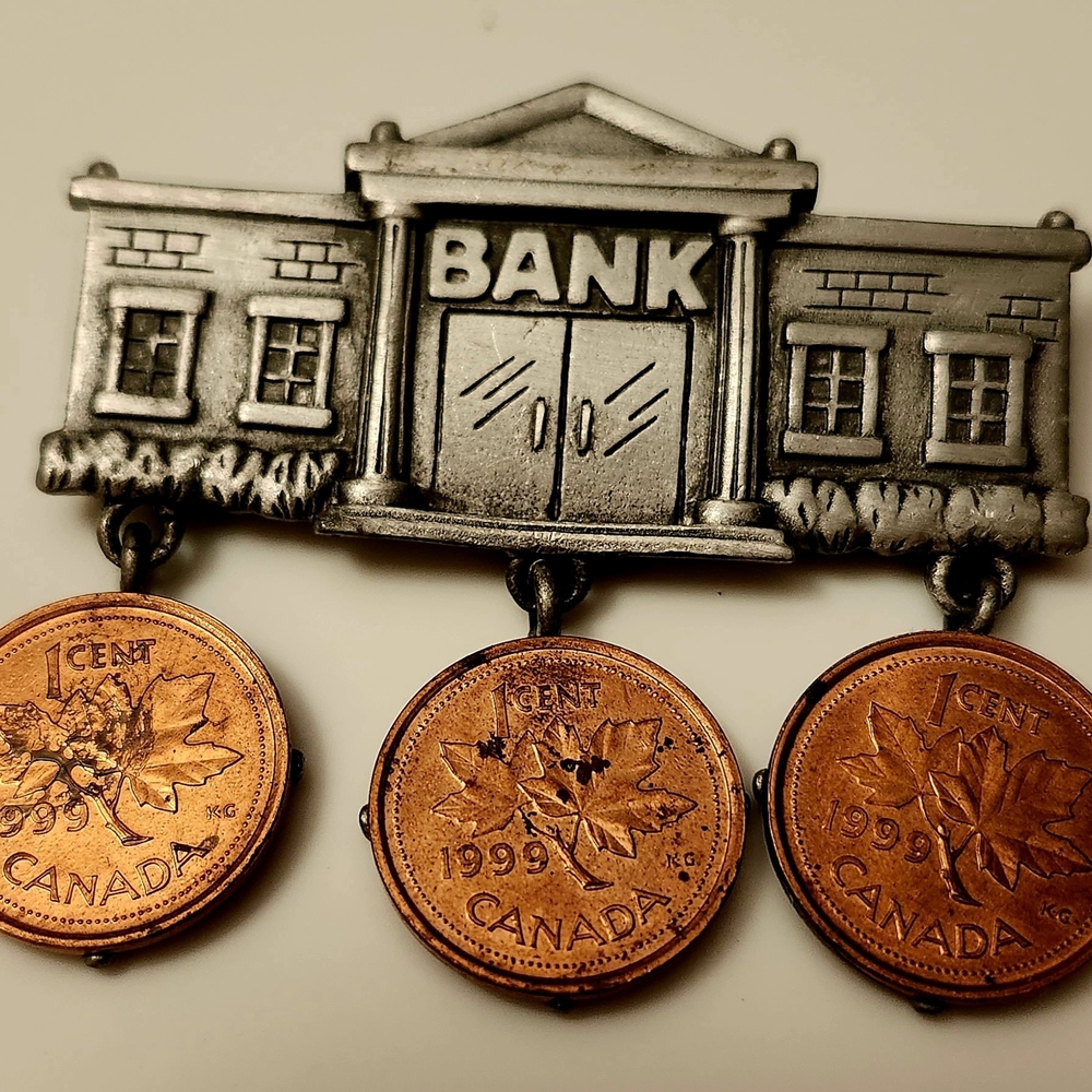 Silver Tone JJ Bank Brooch (Signed Back)